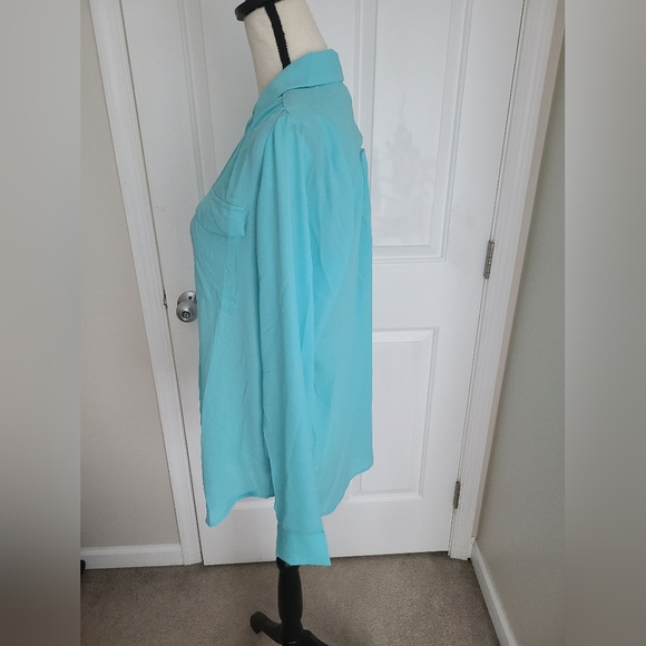 Ann Taylor Tall Turquoise Blouse with Long Sleeves - Picture 3 of 5